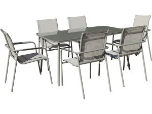 Malaga" metal garden dining set - 7 seats - Grey