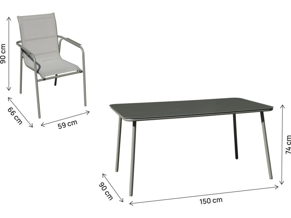 Malaga" metal garden dining set - 7 seats - Grey