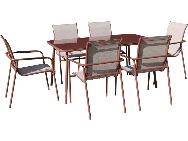 Malaga" metal garden dining set - 7 seats - Terracotta