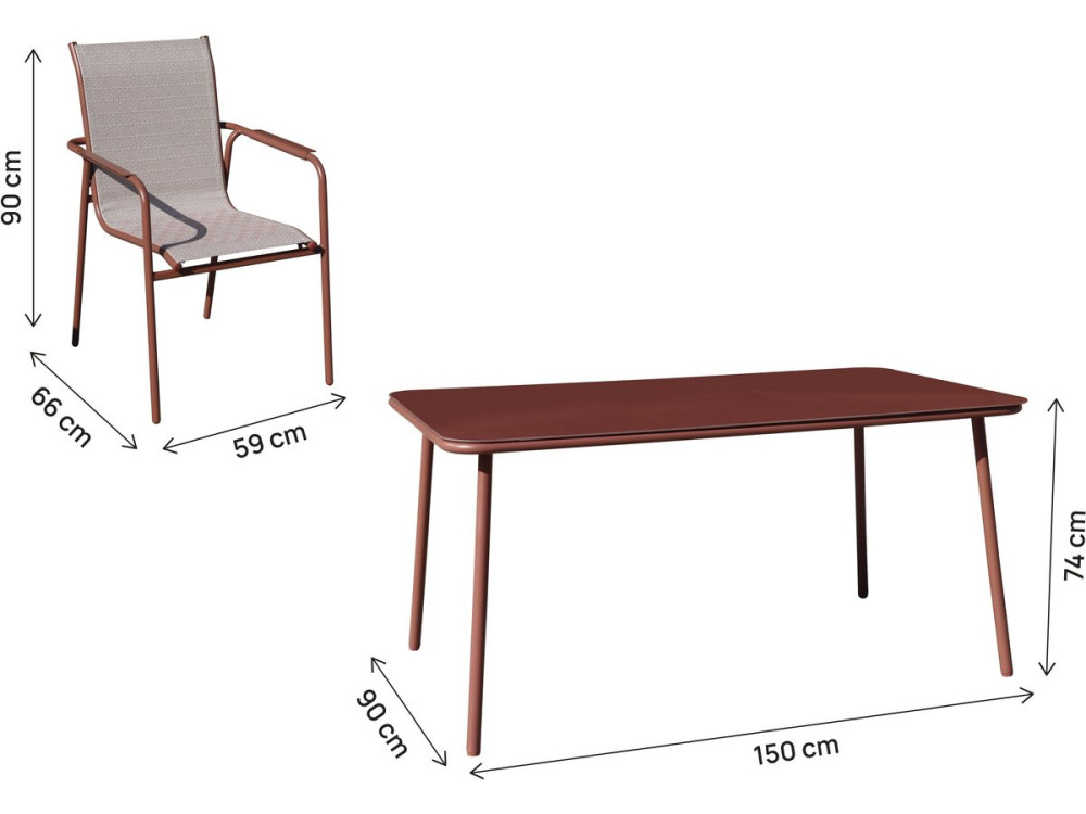 Malaga" metal garden dining set - 7 seats - Terracotta