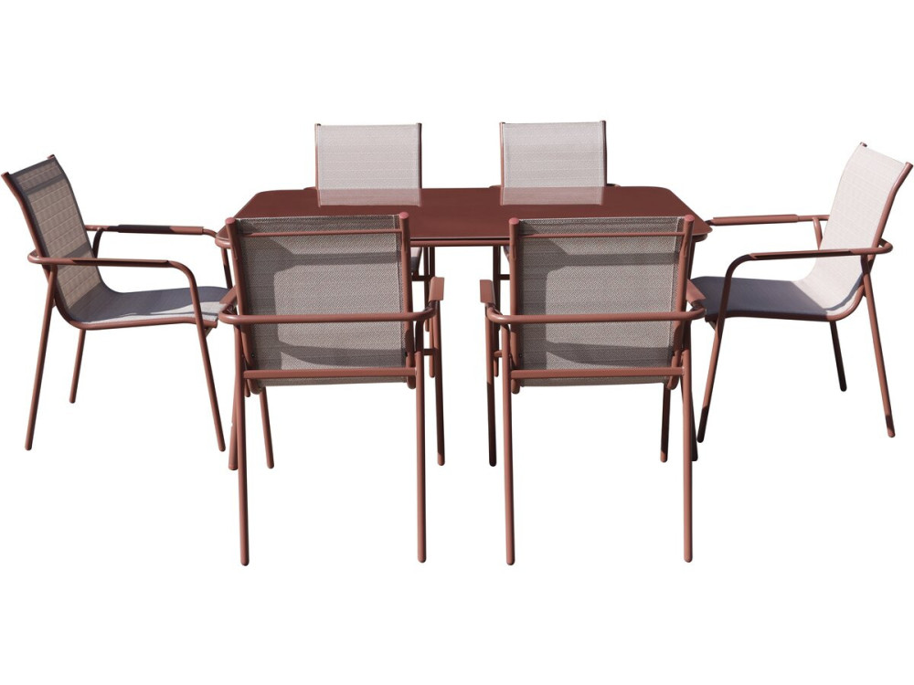 Malaga" metal garden dining set - 7 seats - Terracotta
