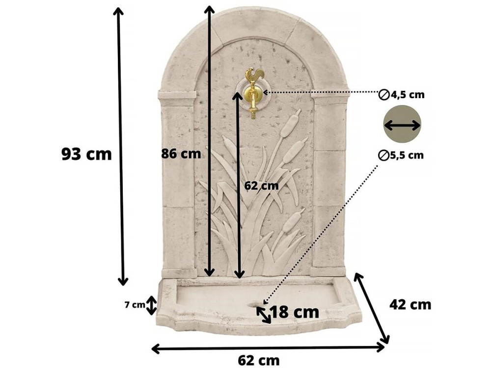 ROSEAU" fountain - reconstituted stone - 62 x 42 x 93 cm