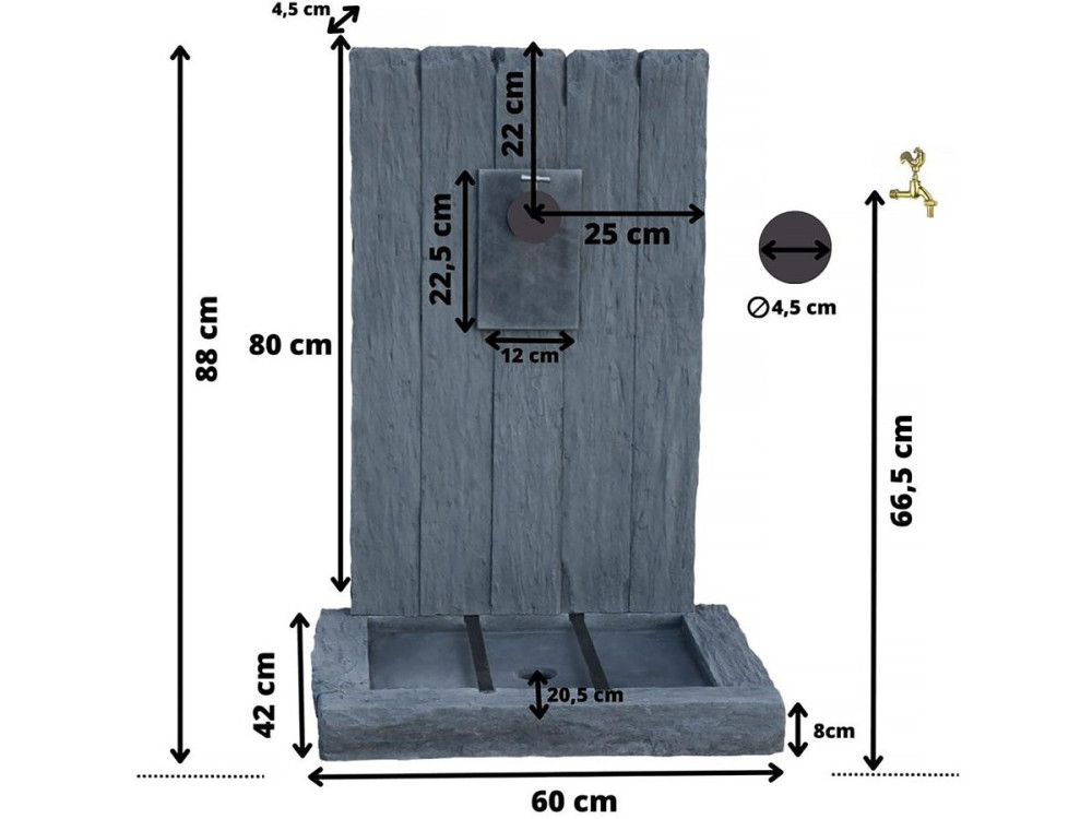 ARDOISE" fountain - reconstituted stone - 59 x 44 x 87 cm - Grey