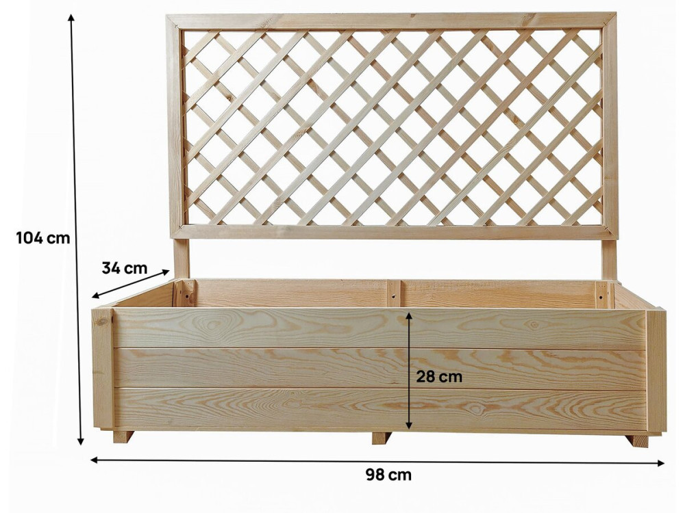 Sorpin wooden planter with trellis - 98 x 34 x 104 cm