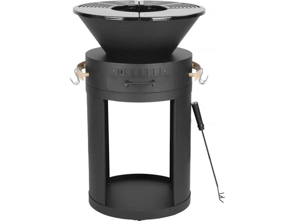 Cesar" charcoal and wood barbecue plancha brazier - 49 x 49 x 92 cm - Black