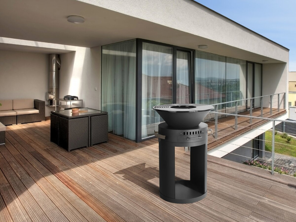 Cesar" charcoal and wood barbecue plancha brazier - 49 x 49 x 92 cm - Black