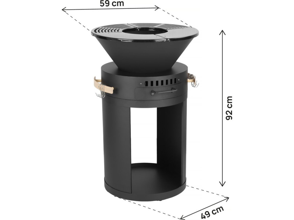 Cesar" charcoal and wood barbecue plancha brazier - 49 x 49 x 92 cm - Black