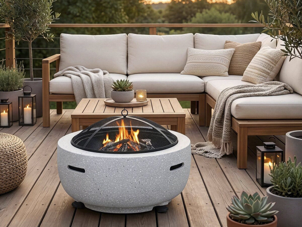 Volkan" stone brazier - 60 x 60 x 40 cm - White