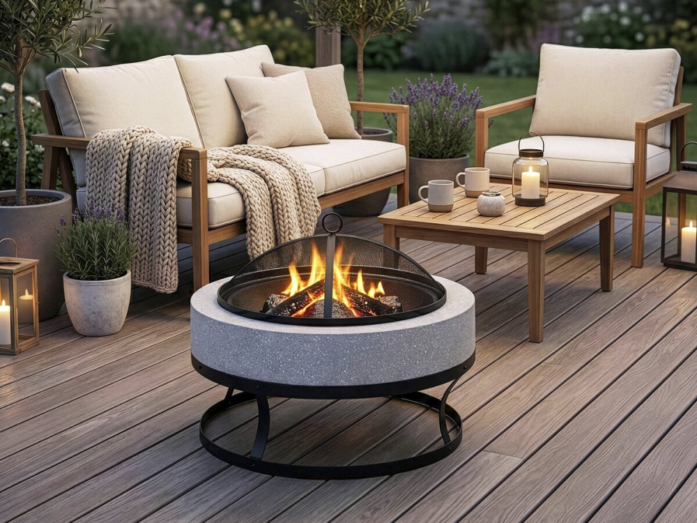 Torro" stone brazier - 70 x 70 x 49 cm - White