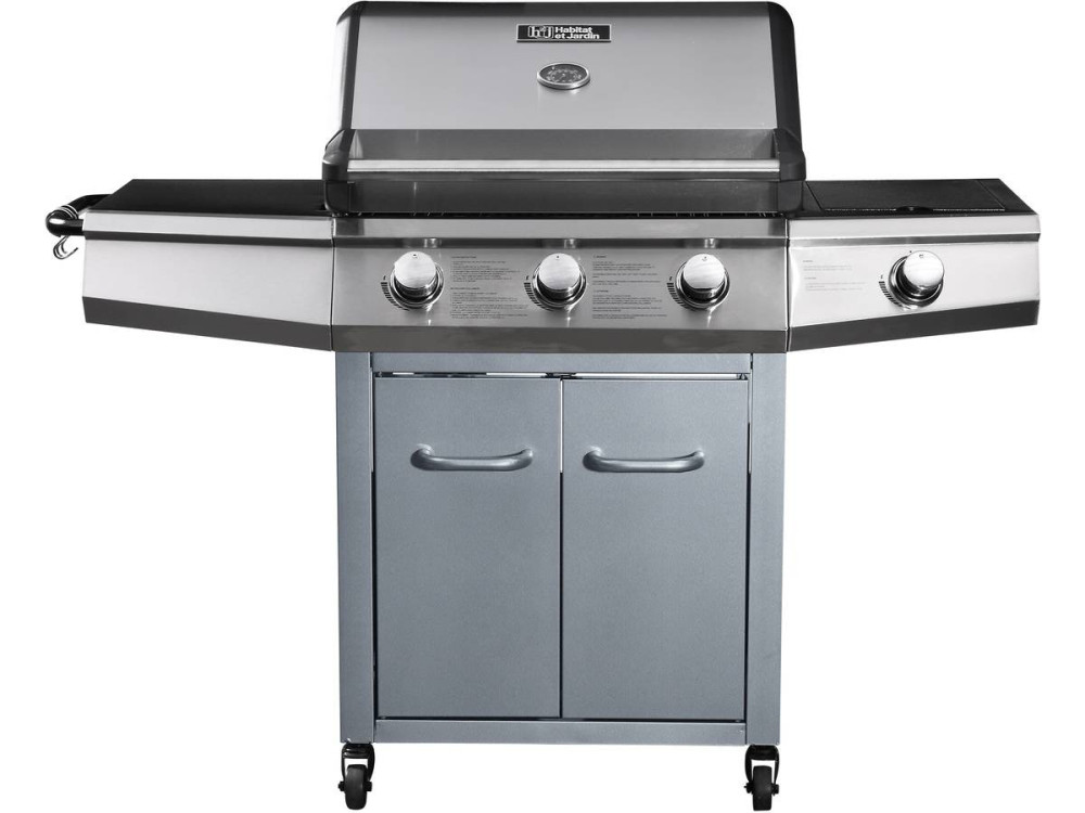 Barbecue gaz "Bingo 4" - 4 burners 1 on the side - 14kW + Protective cover - Silver