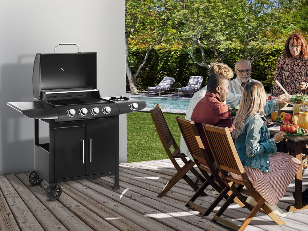 Gas barbecue "Feria 5" - 5 burners including 1 side burner - 14.5 kW - Black