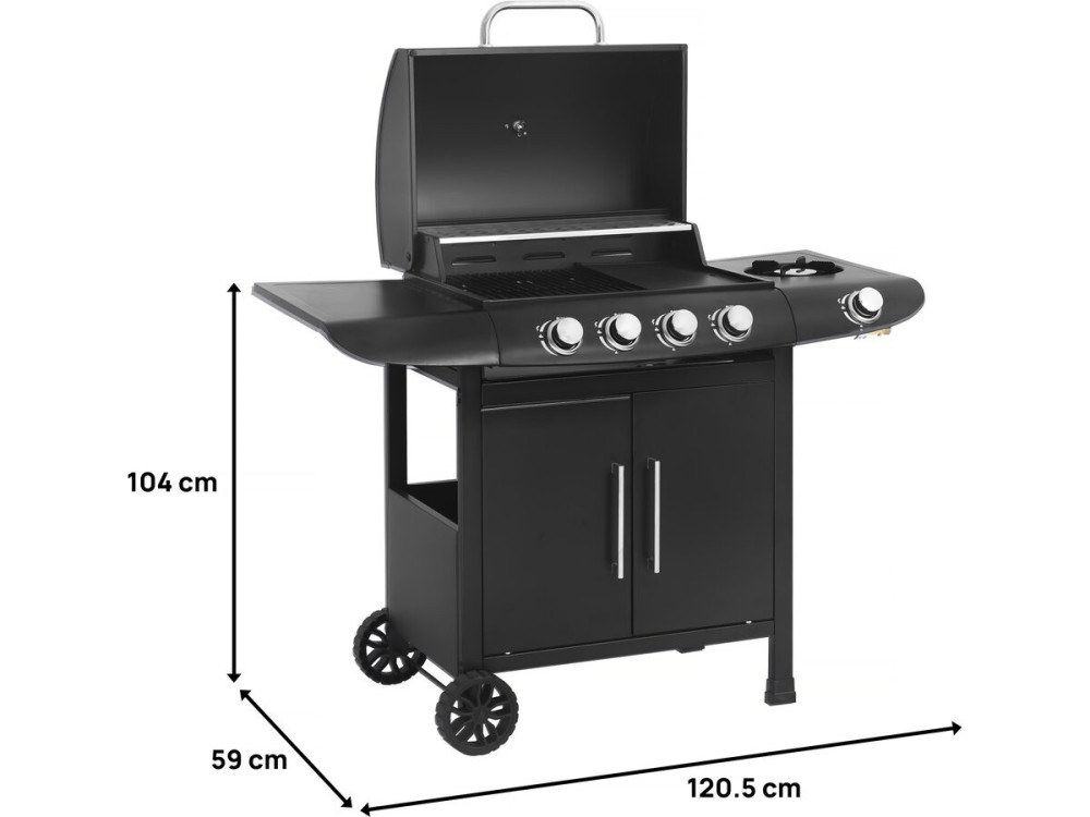 Gas barbecue "Feria 5" - 5 burners including 1 side burner - 14.5 kW - Black
