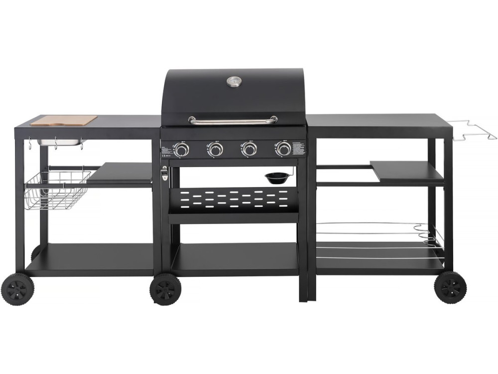 Outdoor kitchen gas barbecue - 12 kw - 4 burners - Black
