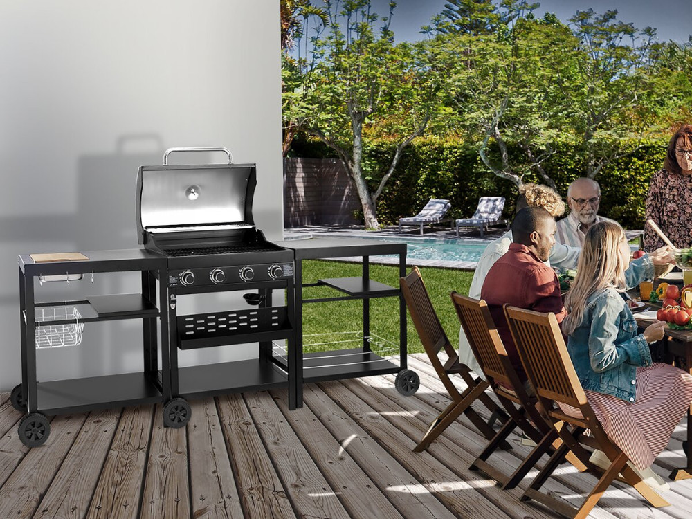 Outdoor kitchen gas barbecue - 12 kw - 4 burners - Black