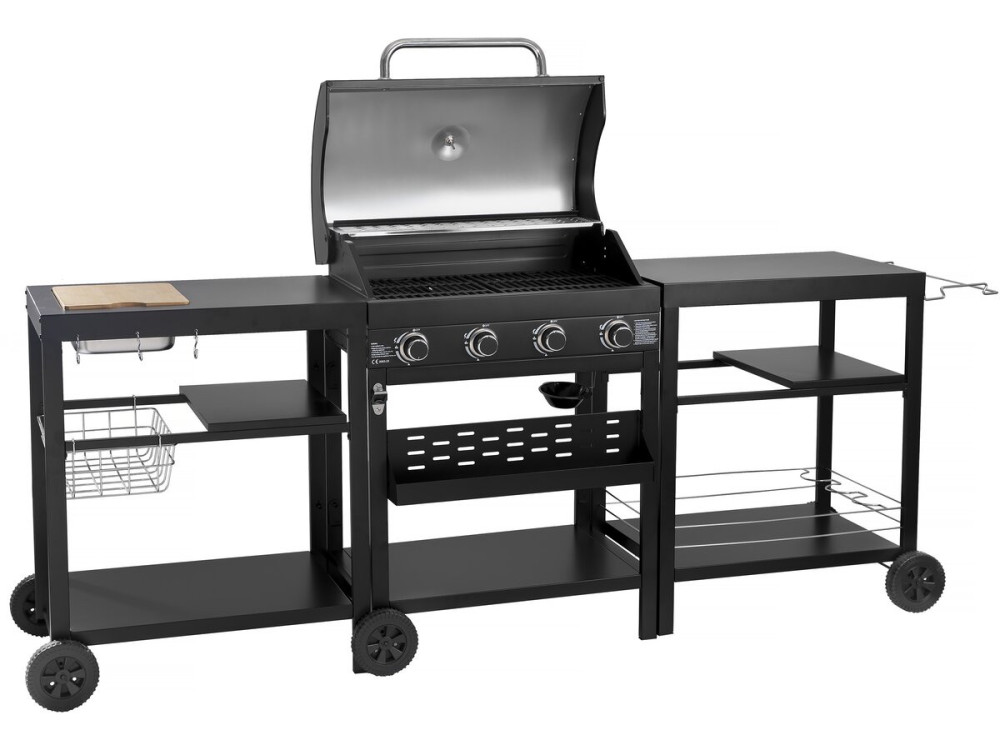 Outdoor kitchen gas barbecue - 12 kw - 4 burners - Black