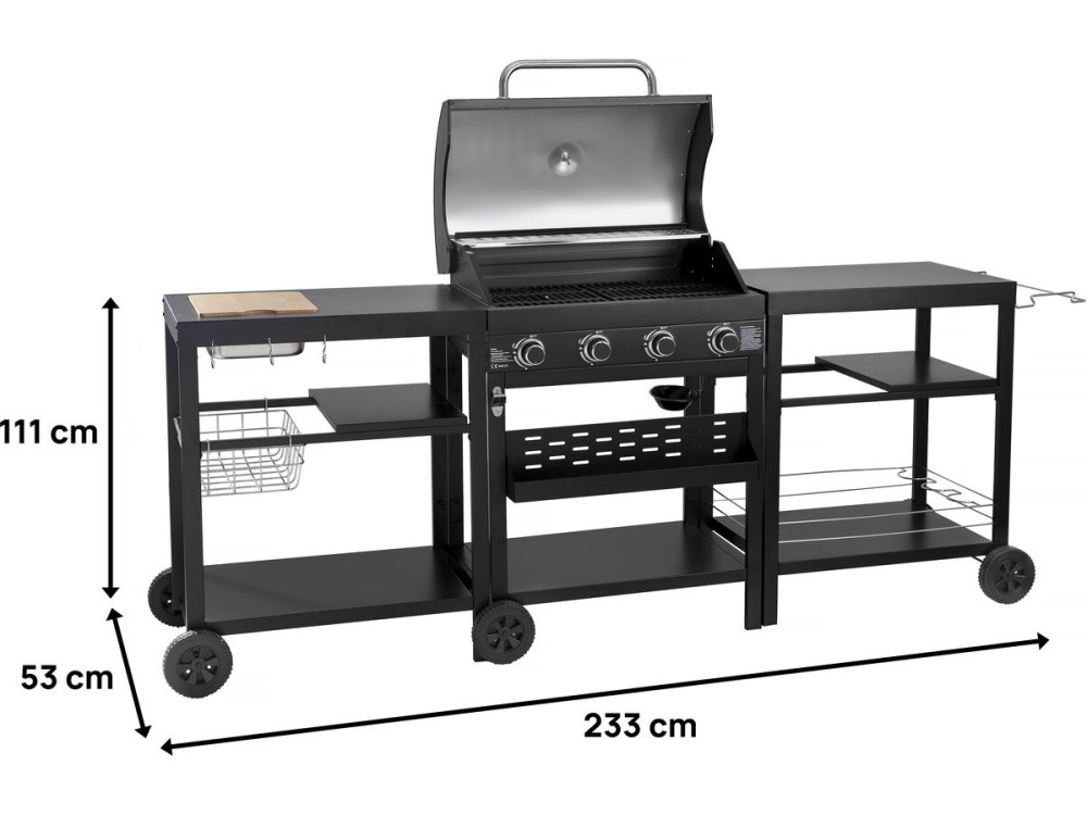Outdoor kitchen gas barbecue - 12 kw - 4 burners - Black