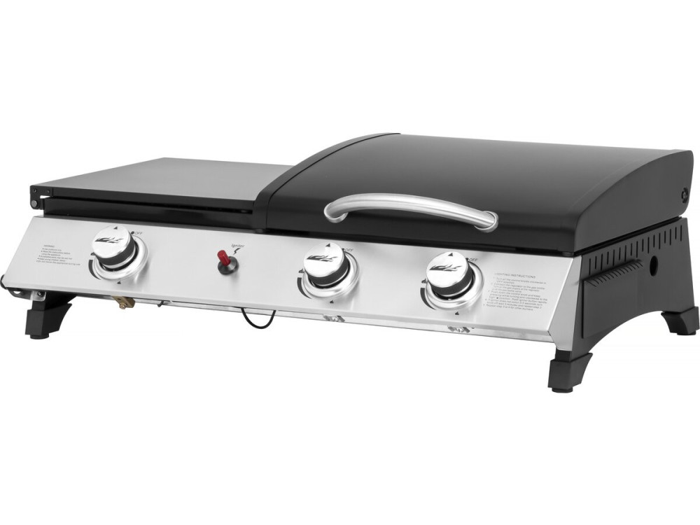 Rasio" gas griddle with lid - 7.5 KW - 3 burners - Black