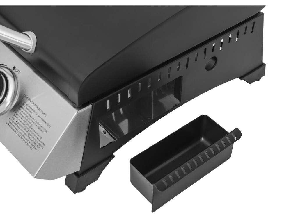 Rasio" gas griddle with lid - 7.5 KW - 3 burners - Black