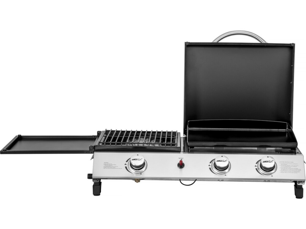 Rasio" gas griddle with lid - 7.5 KW - 3 burners - Black
