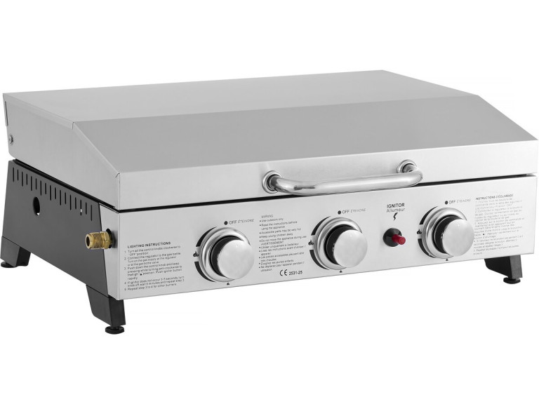 Gas griddle with 3 burners and metal lid "Fasto" - 7.5 kw - Grey