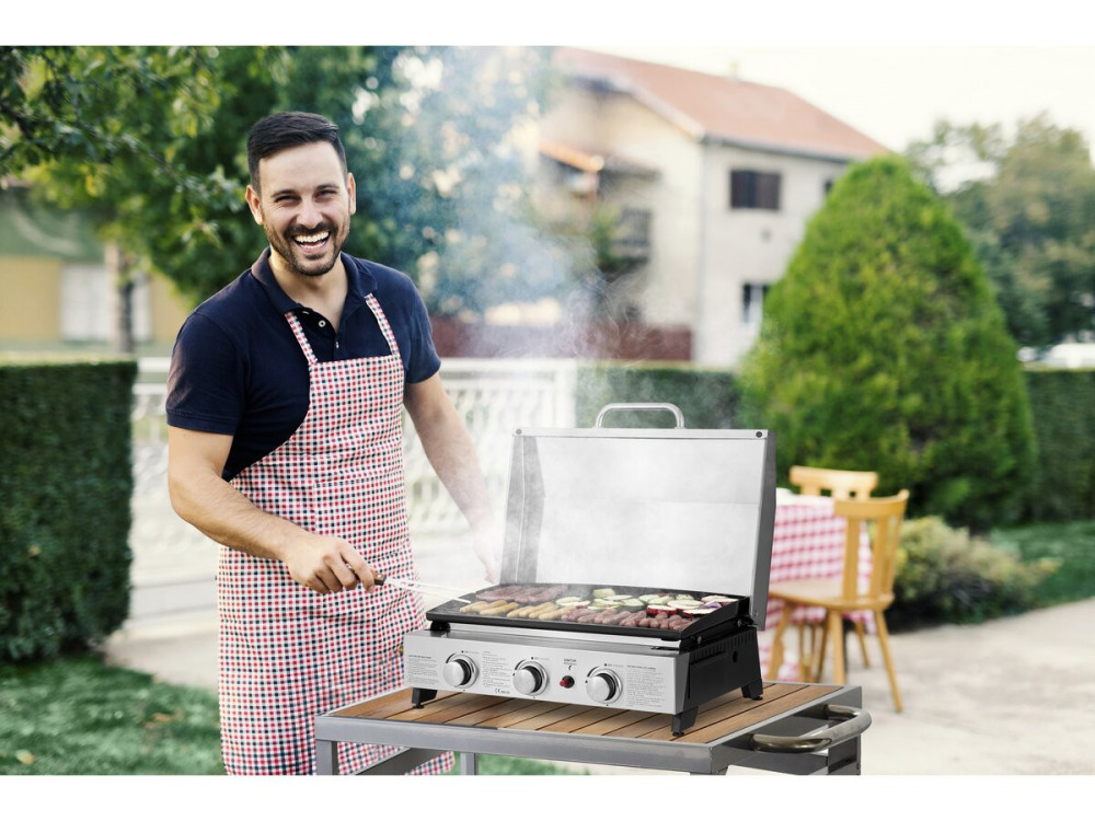 Gas griddle with 3 burners and metal lid "Fasto" - 7.5 kw - Grey