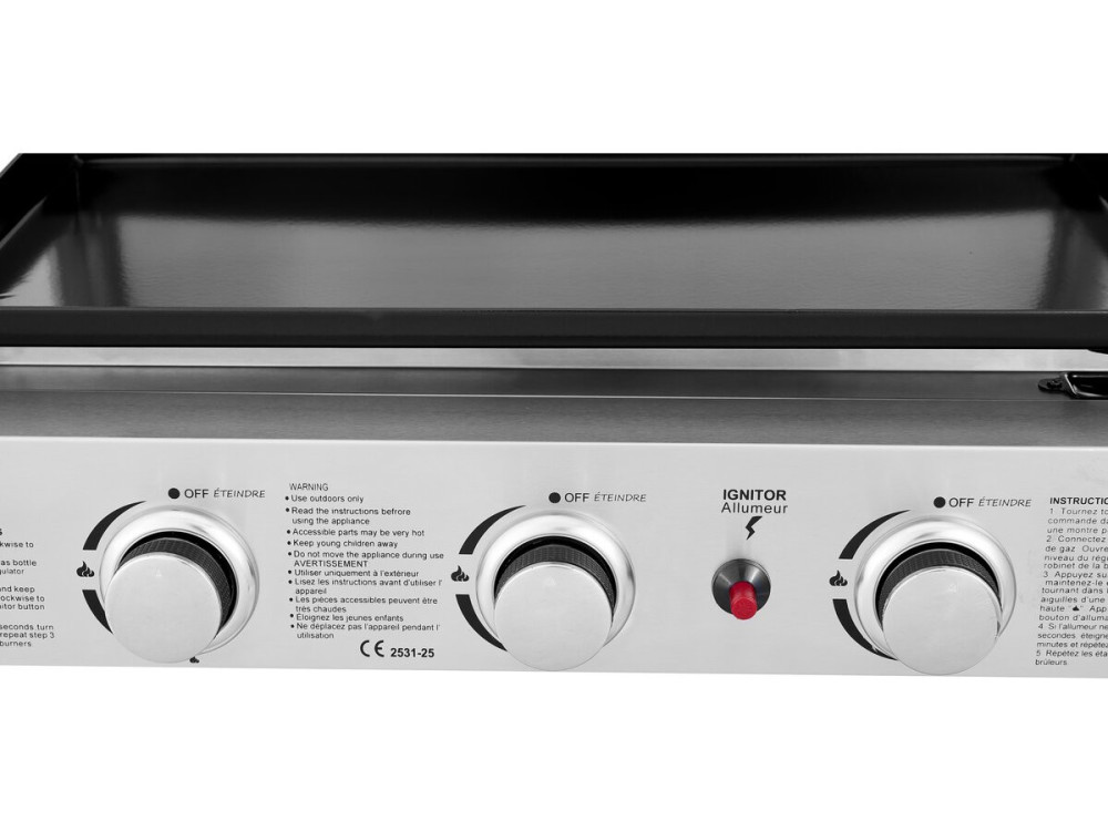 Gas griddle with 3 burners and metal lid "Fasto" - 7.5 kw - Grey