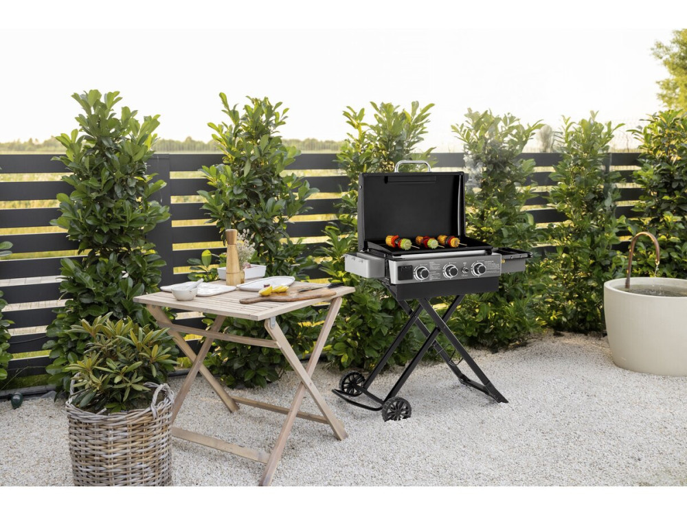 Plancha à gaz avec chariot pliable et portable "Firo" - 7,5 kw - Black