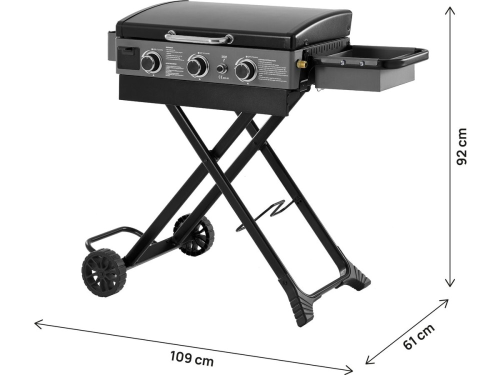 Plancha à gaz avec chariot pliable et portable "Firo" - 7,5 kw - Black