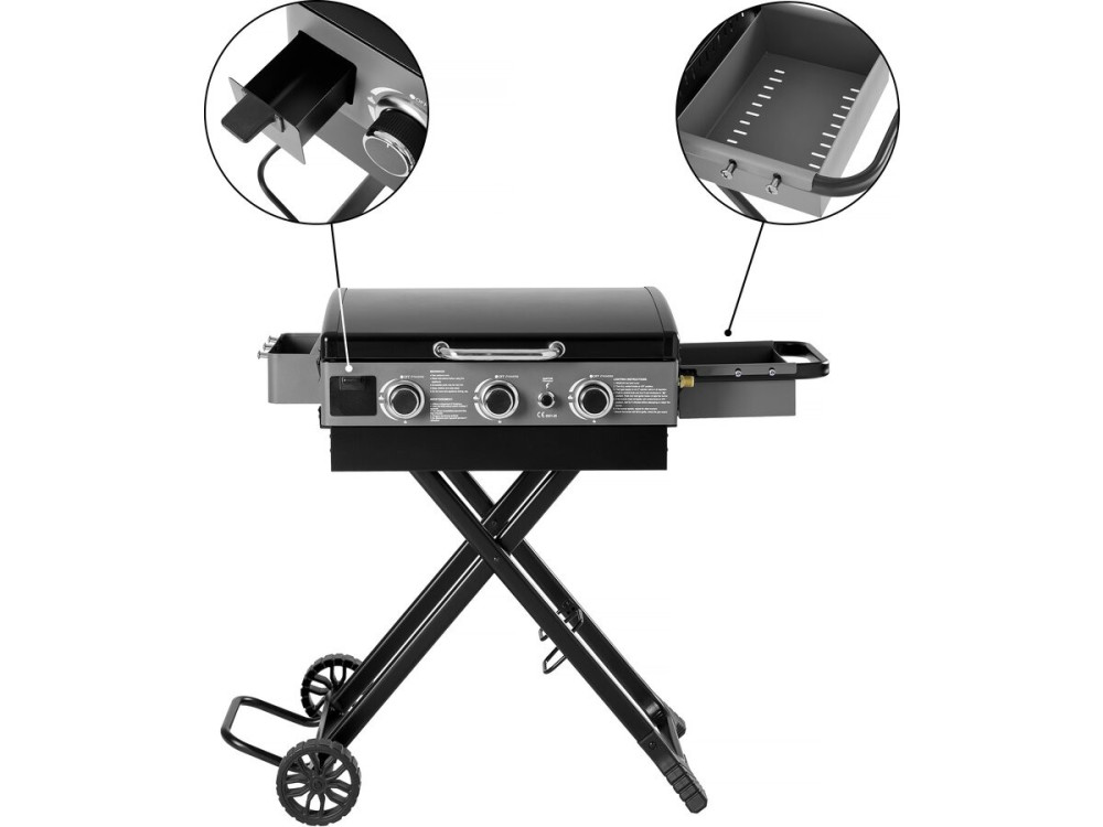 Plancha à gaz avec chariot pliable et portable "Firo" - 7,5 kw - Black
