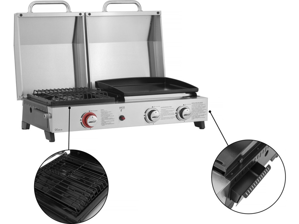 Plancha gas grill and plancha "Flamo" - 3 burners - Grey