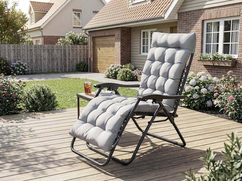 Romy" fabric garden armchair cushion - 164 x 52 x 10 cm - Light grey