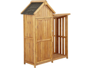 Noé" wooden garden cabinet with log storage - 136 x 57 x 170 cm - Brown
