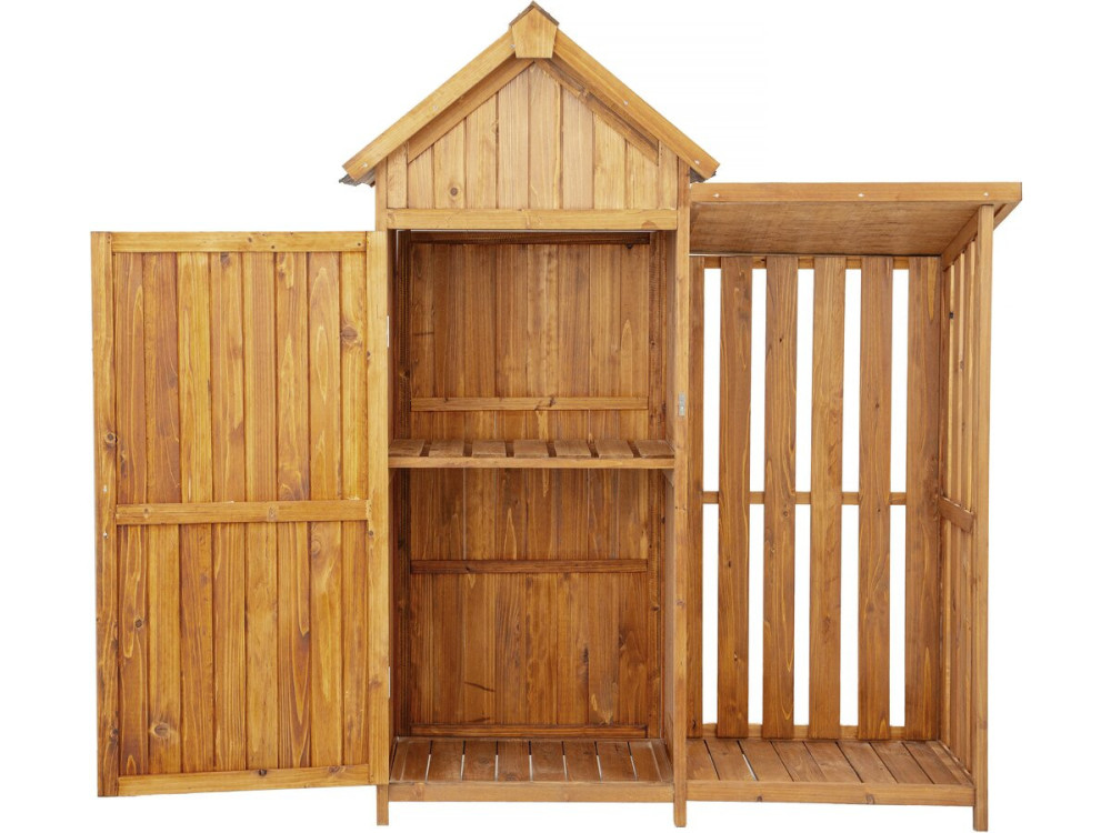 Noé" wooden garden cabinet with log storage - 136 x 57 x 170 cm - Brown