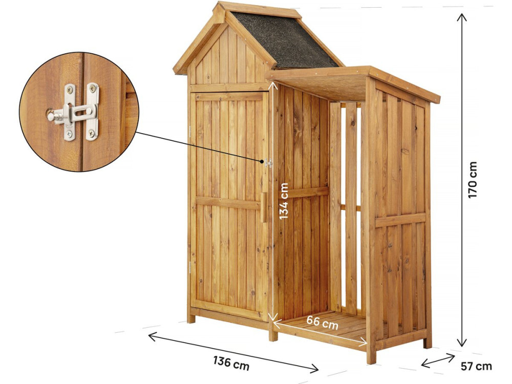 Noé" wooden garden cabinet with log storage - 136 x 57 x 170 cm - Brown