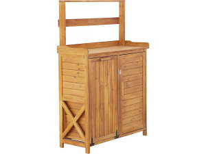 Lou" wooden garden cabinet with integrated waste garbage can - Brown