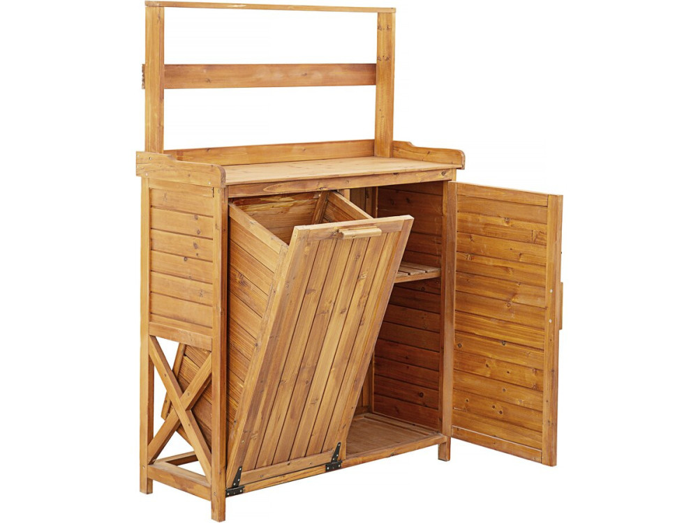 Lou" wooden garden cabinet with integrated waste garbage can - Brown