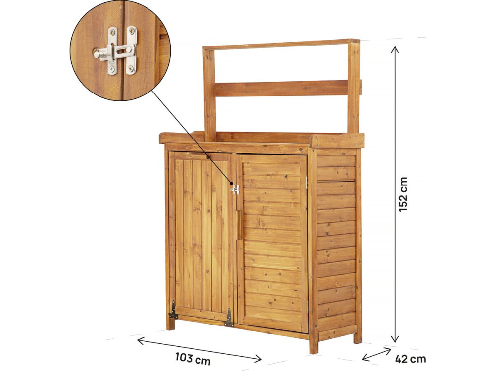 Lou" wooden garden cabinet with integrated waste garbage can - Brown