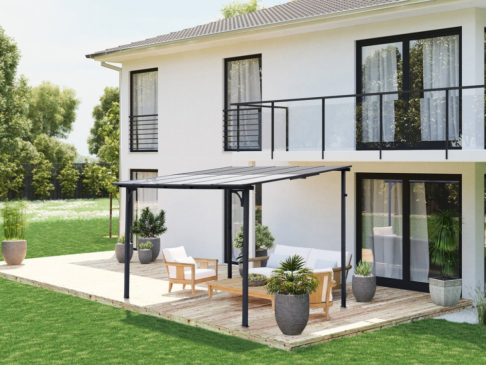 Marvin” lean-to pergola - 3 x 3 m - 304 x 298 x 243 cm - Dark grey