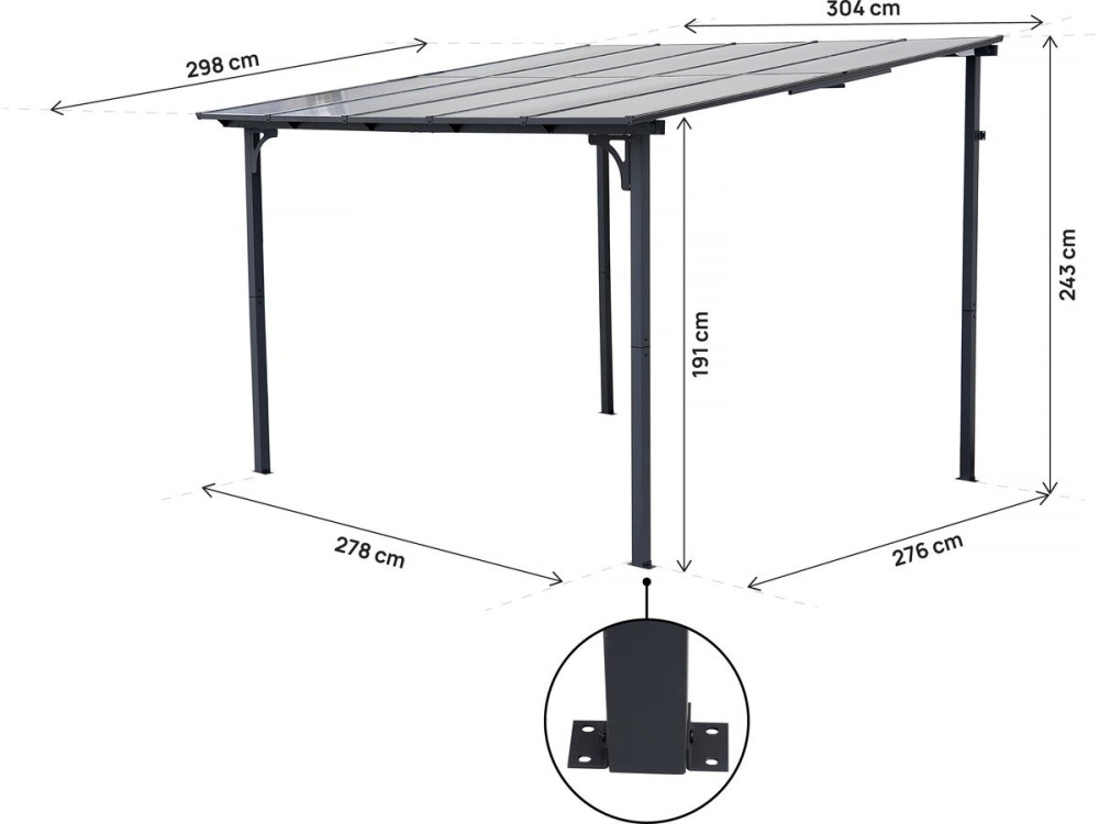 Marvin” lean-to pergola - 3 x 3 m - 304 x 298 x 243 cm - Dark grey