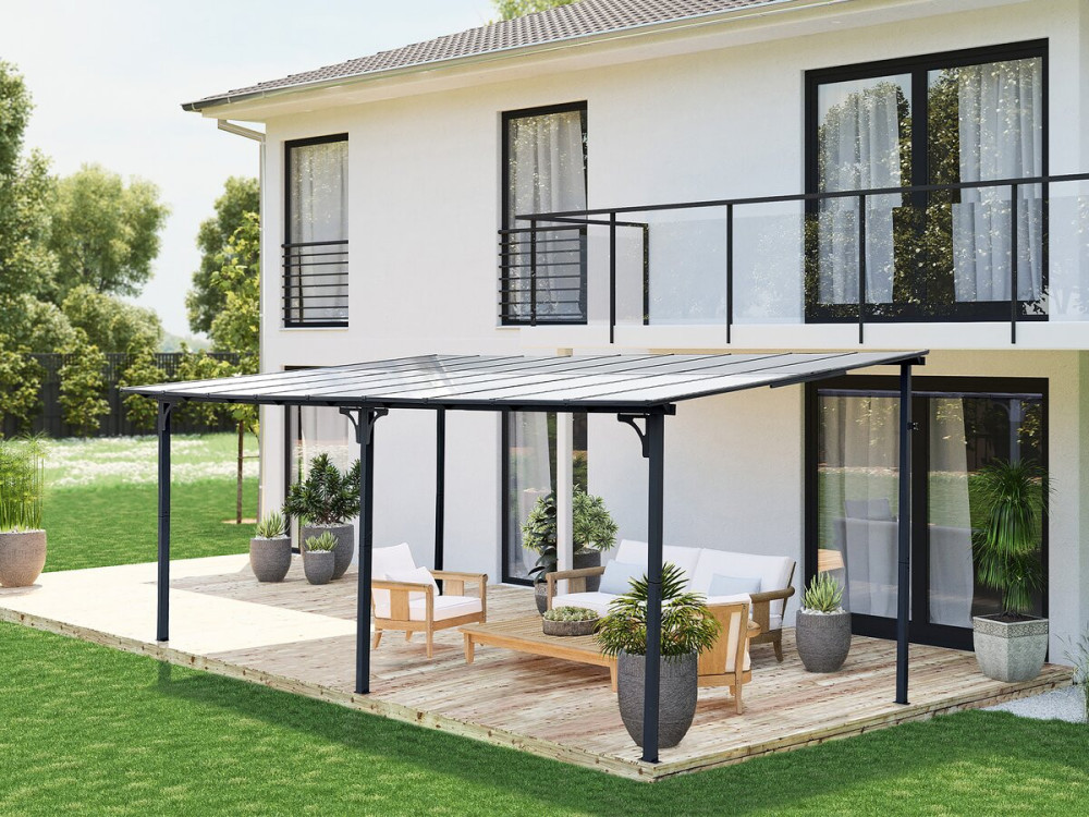 Marvin” lean-to pergola - 5.5 x 3 m - 545 x 298 x 243 cm - Dark grey