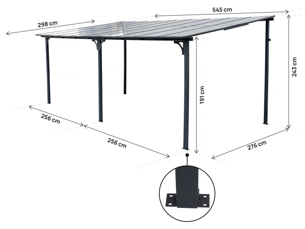 Marvin” lean-to pergola - 5.5 x 3 m - 545 x 298 x 243 cm - Dark grey