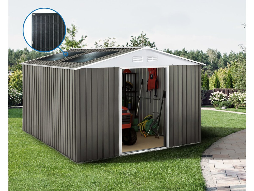 Dallas metal garden shed - 15.16m² with solar panel