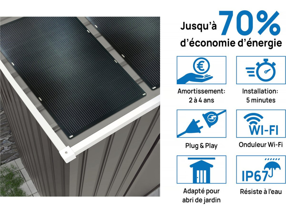Dallas metal garden shed - 15.16m² with solar panel