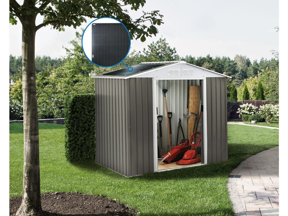 Dallas" metal garden shed - 2.71 m² with solar panel