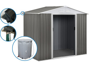 Dallas" metal garden shed - 4.07 m² with gutter and water collector - Taupe
