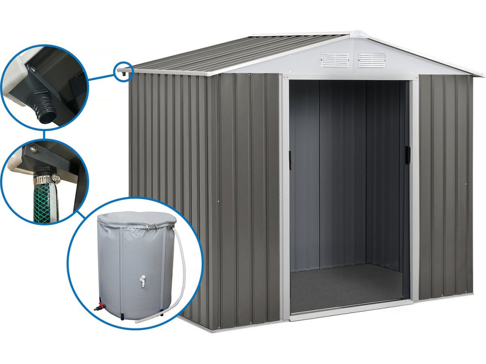 Dallas" metal garden shed - 4.07 m² with gutter and water collector - Taupe