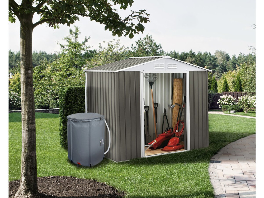 Dallas" metal garden shed - 4.07 m² with gutter and water collector - Taupe