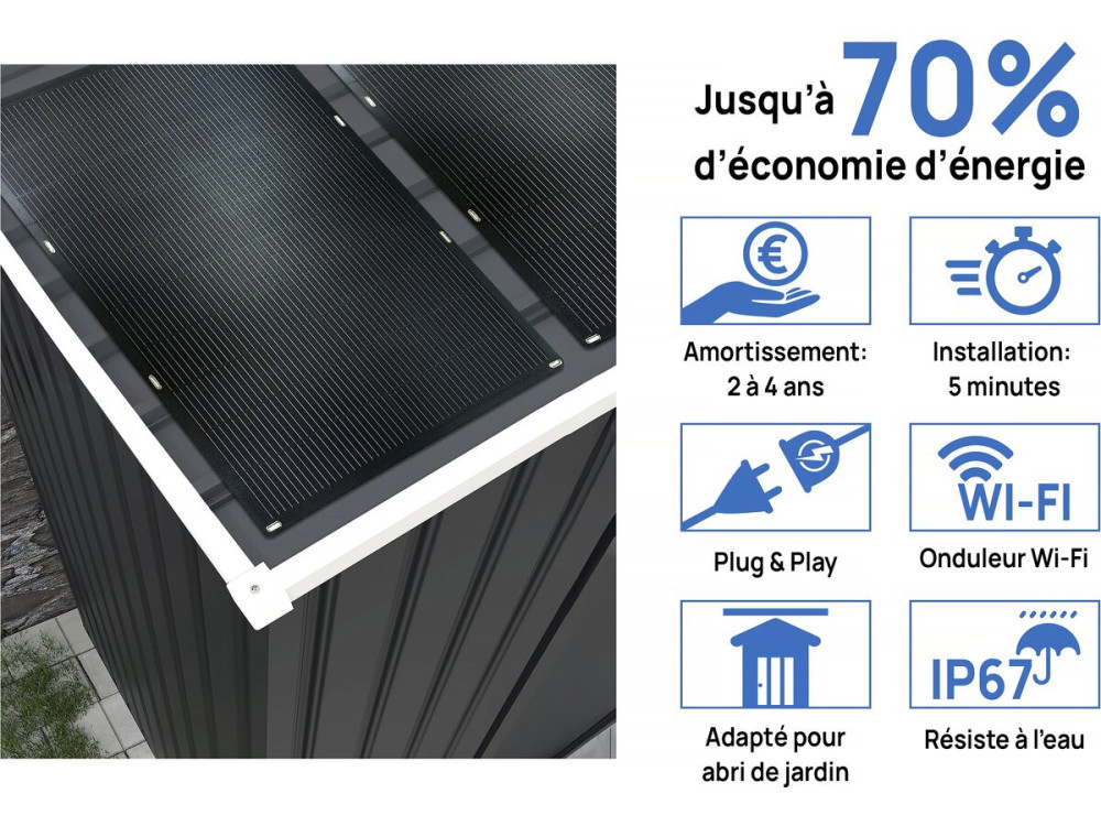 Metal garden shed - "Vegas" - 7.06 m² with solar panels