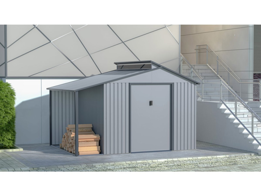 Metal garden shed with pergola "Madras" - 9.12 m² - 355 x 257 x 237 cm - Grey