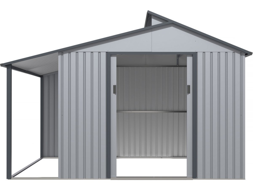 Metal garden shed with pergola "Madras" - 9.12 m² - 355 x 257 x 237 cm - Grey